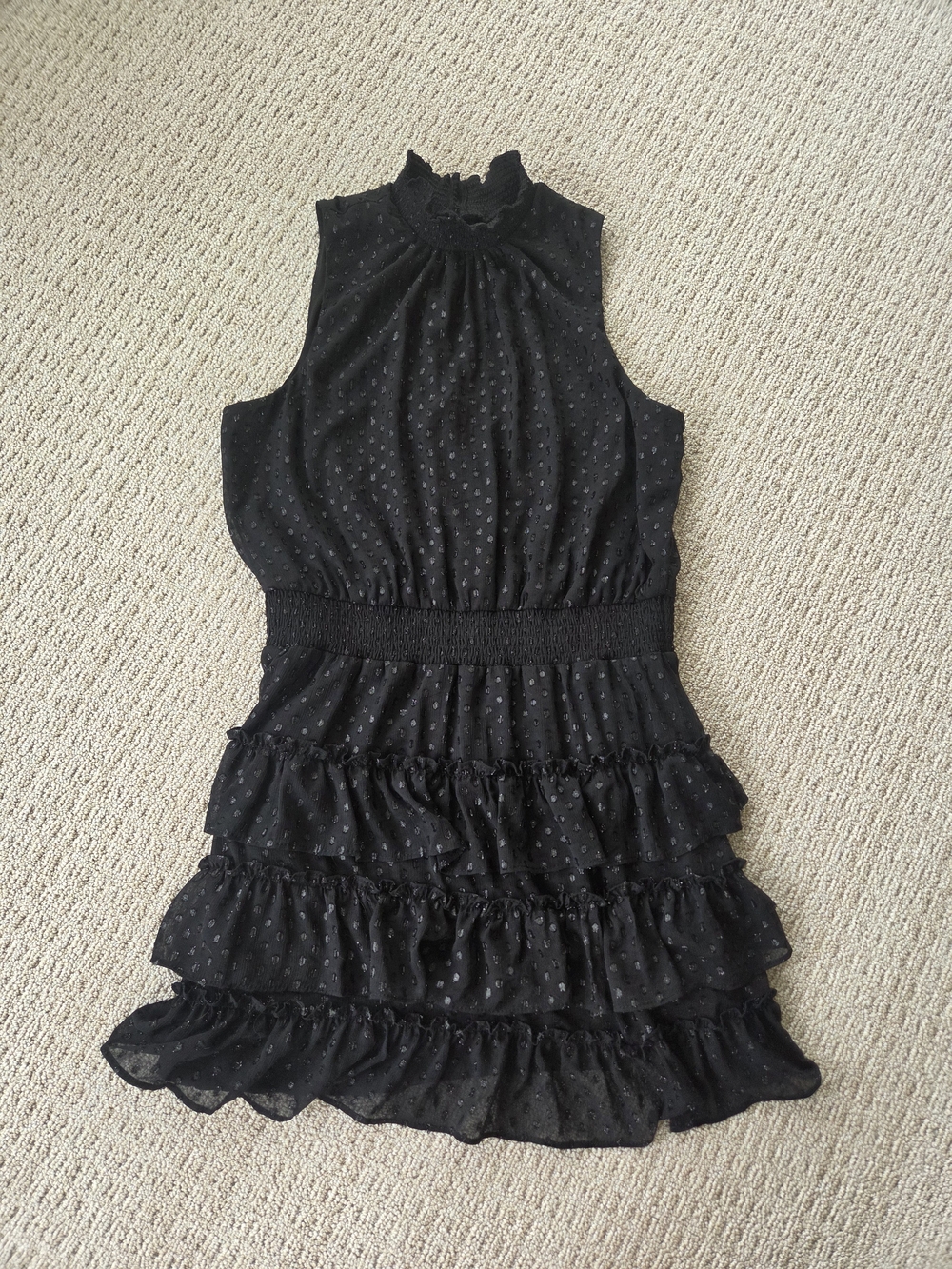 Everlily Black Ruffle Neck Tiered Dress